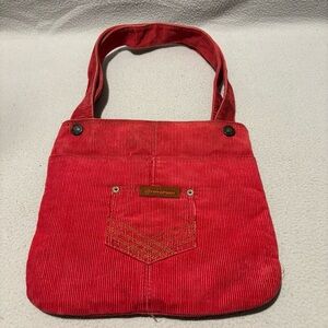 Roxy Tote Bag Y2k Red Corduroy Front and Back Pockets Double Handle Straps Vtg.